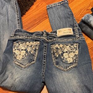 Grace Blue Boot Cut Jeans with Floral Embroidery